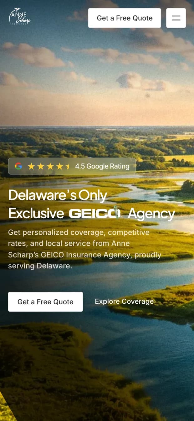 The Anne Scharp Insurance homepage on a phone
