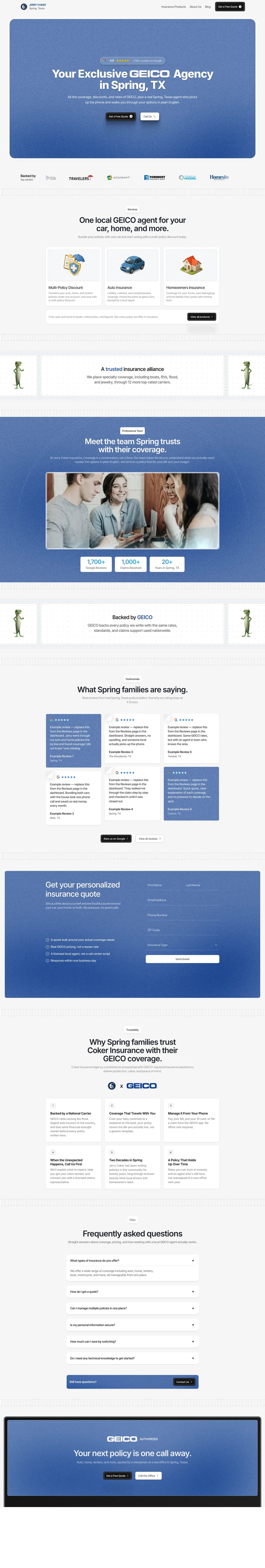 The full Coker Insurance Agency homepage on a desktop screen
