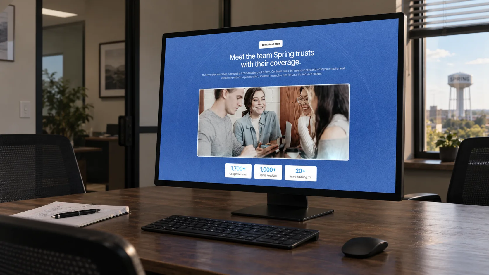 Jerry Coker insurance agency team section shown on a desktop monitor