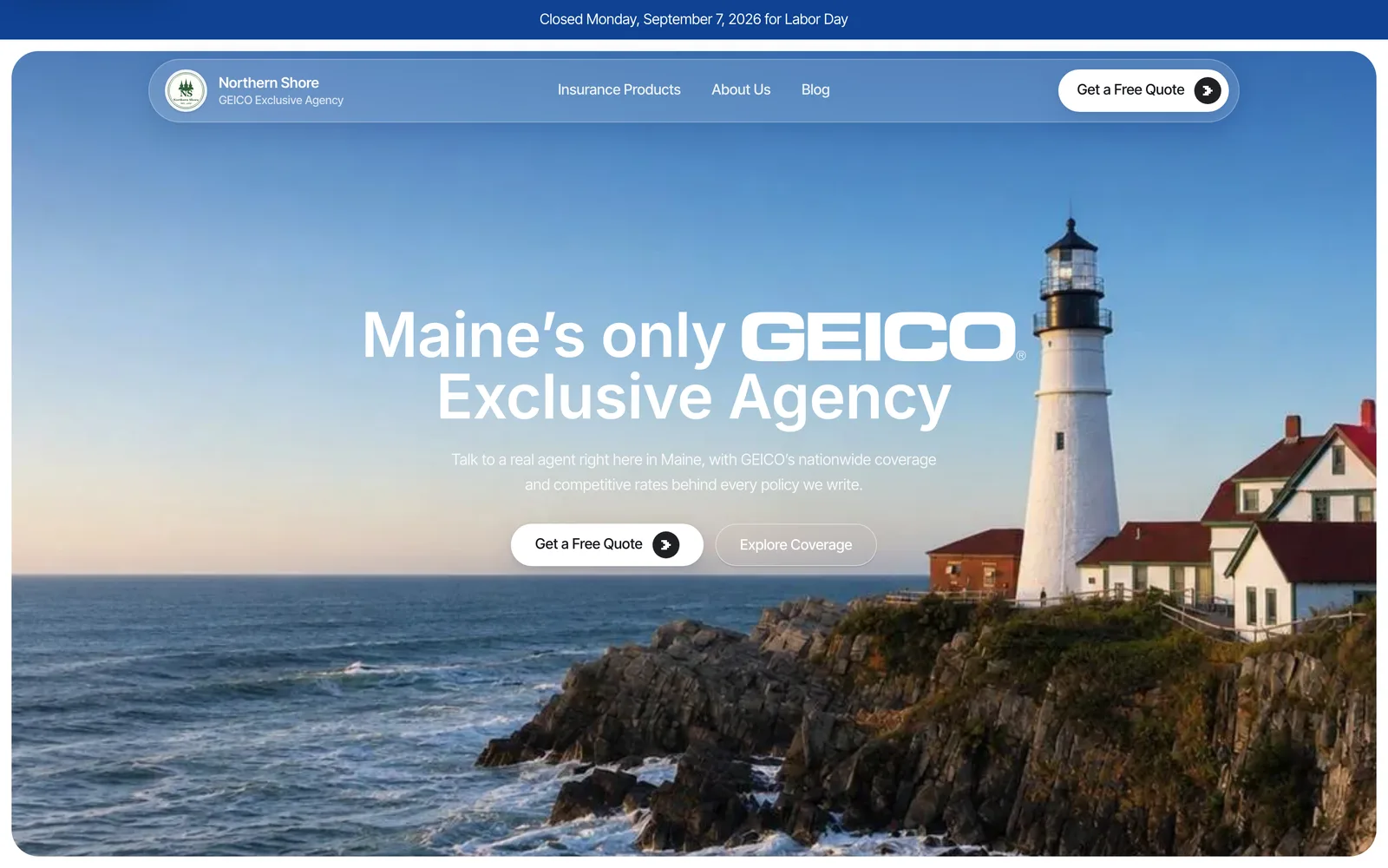 Northern Shore Insurance website designed and developed by Webdimonia