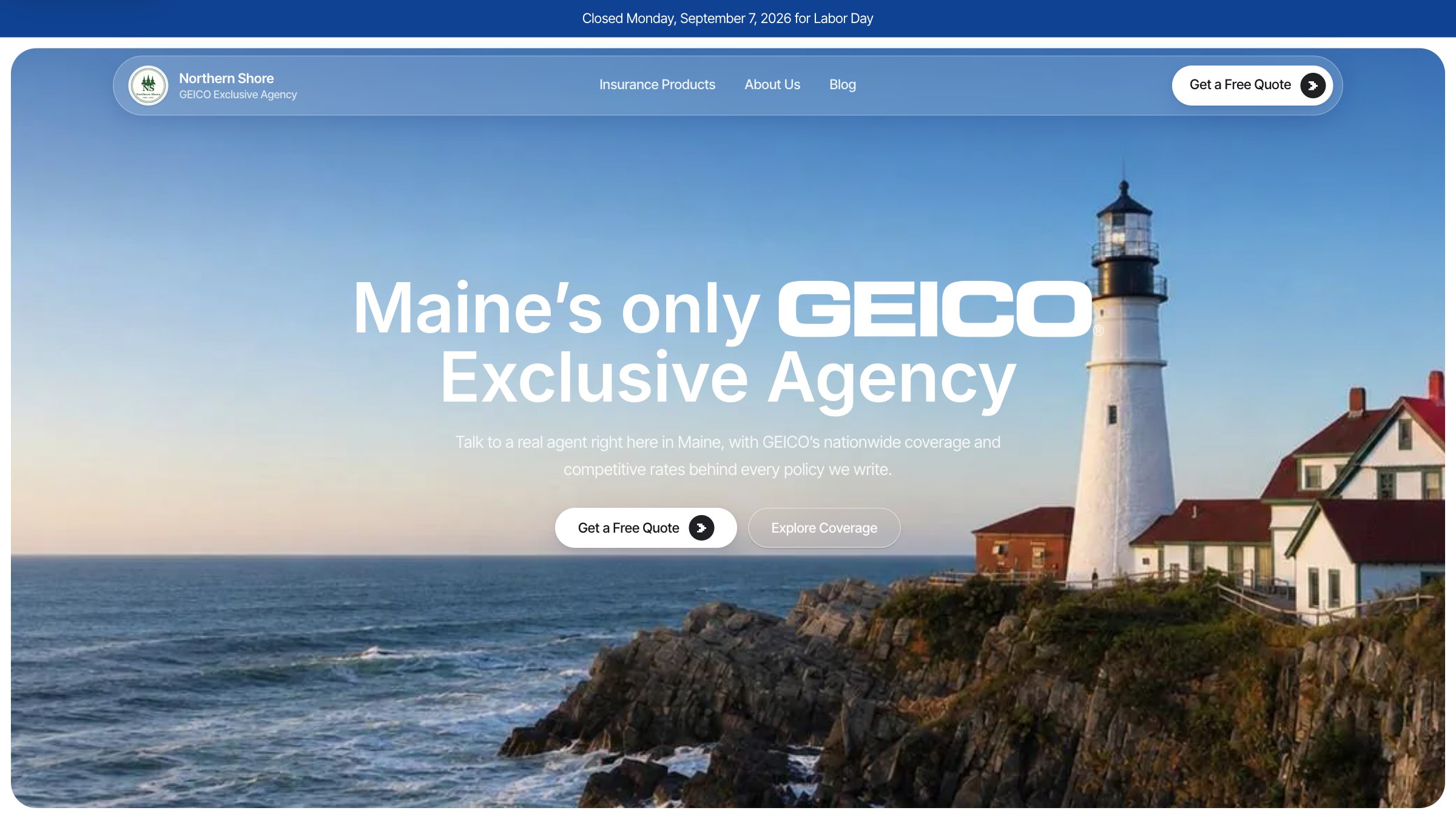 Northern Shore Insurance — Agency site with a block editor the owner writes in